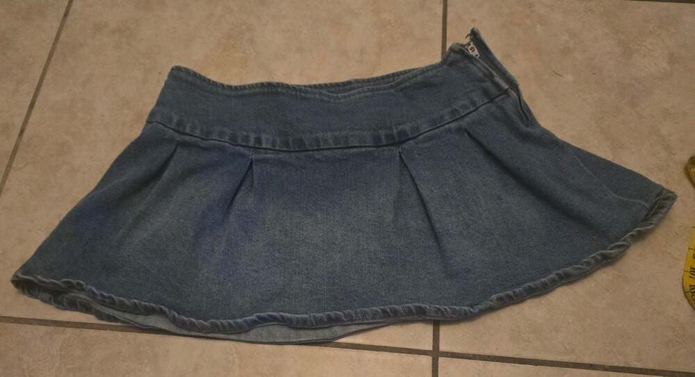 Lovesfire Blue Pleated Denim Micro Mini Skirt with Built-in Shorts